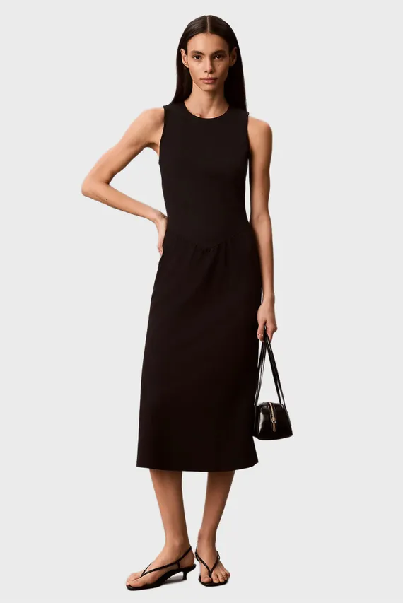 Платье/SL INTERLOCK CREW NK FLARE MIDI Calvin Klein