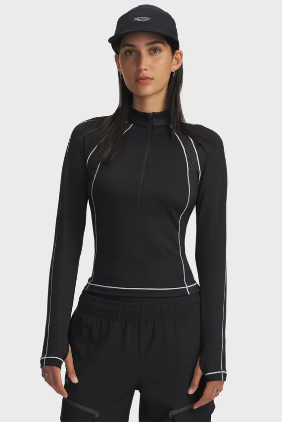 Tricou cu mânecă lungă Negru Pentru femei UA ColdGear Textured 1/2 Zip Under Armour