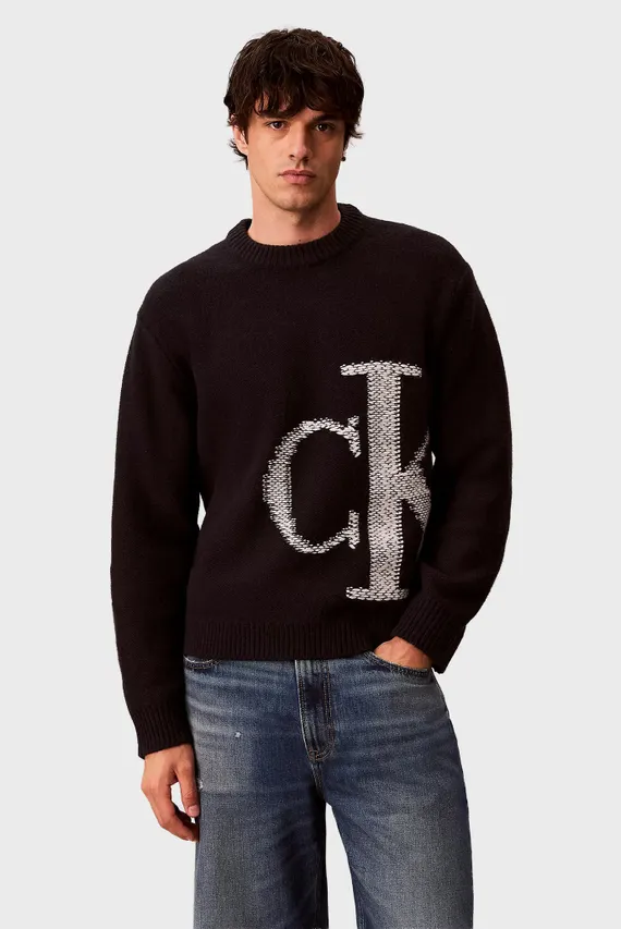 Pulover/LS LAMBSWOOL BLEND MONOGRAM CREW Calvin Klein Jeans