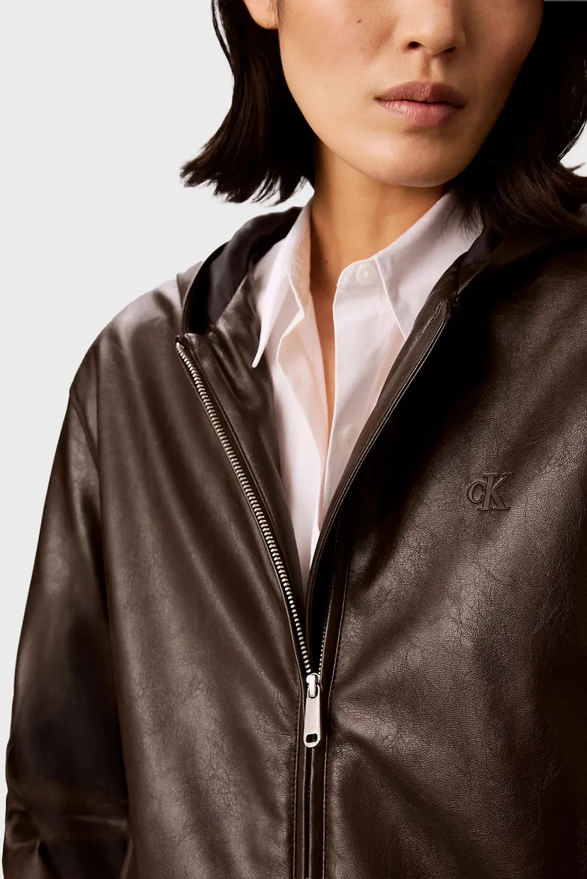 Geaca de piele/CROPPED HOODED FAUX LEATHER JACK 6