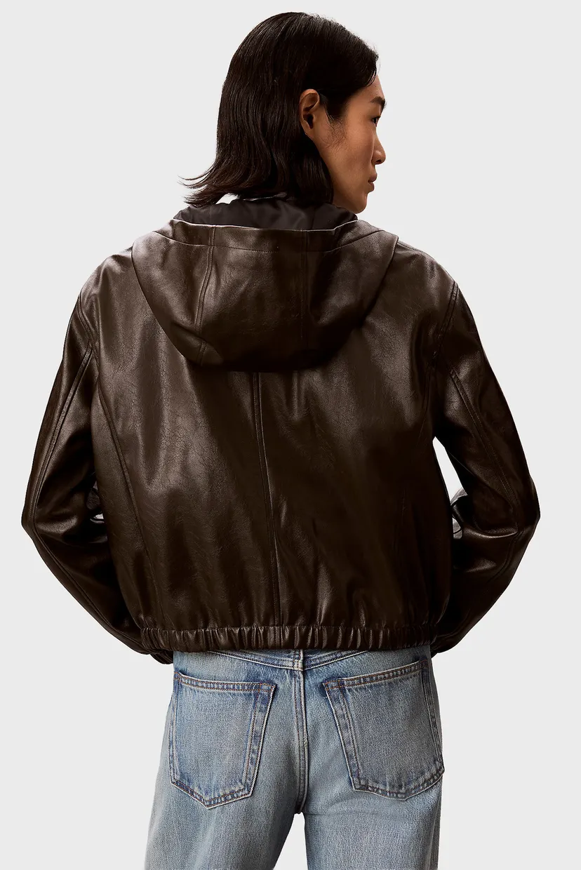 Geaca de piele/CROPPED HOODED FAUX LEATHER JACK 4