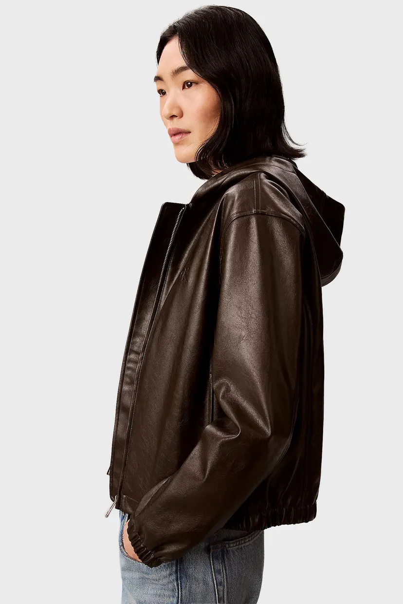 Geaca de piele/CROPPED HOODED FAUX LEATHER JACK 3