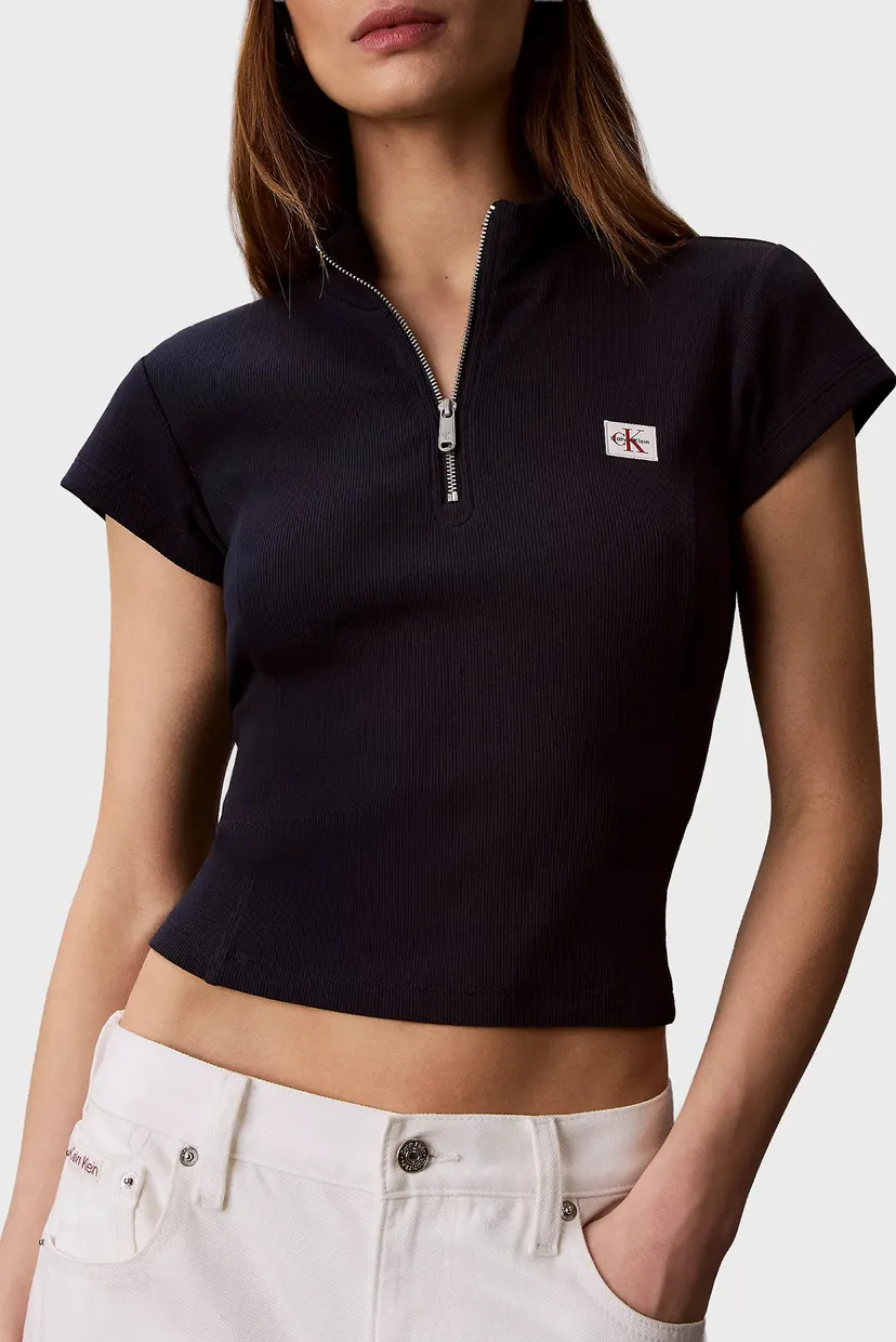 Tricou/SS WOVEN LABEL 2X2 BABY RIB ZIP 4