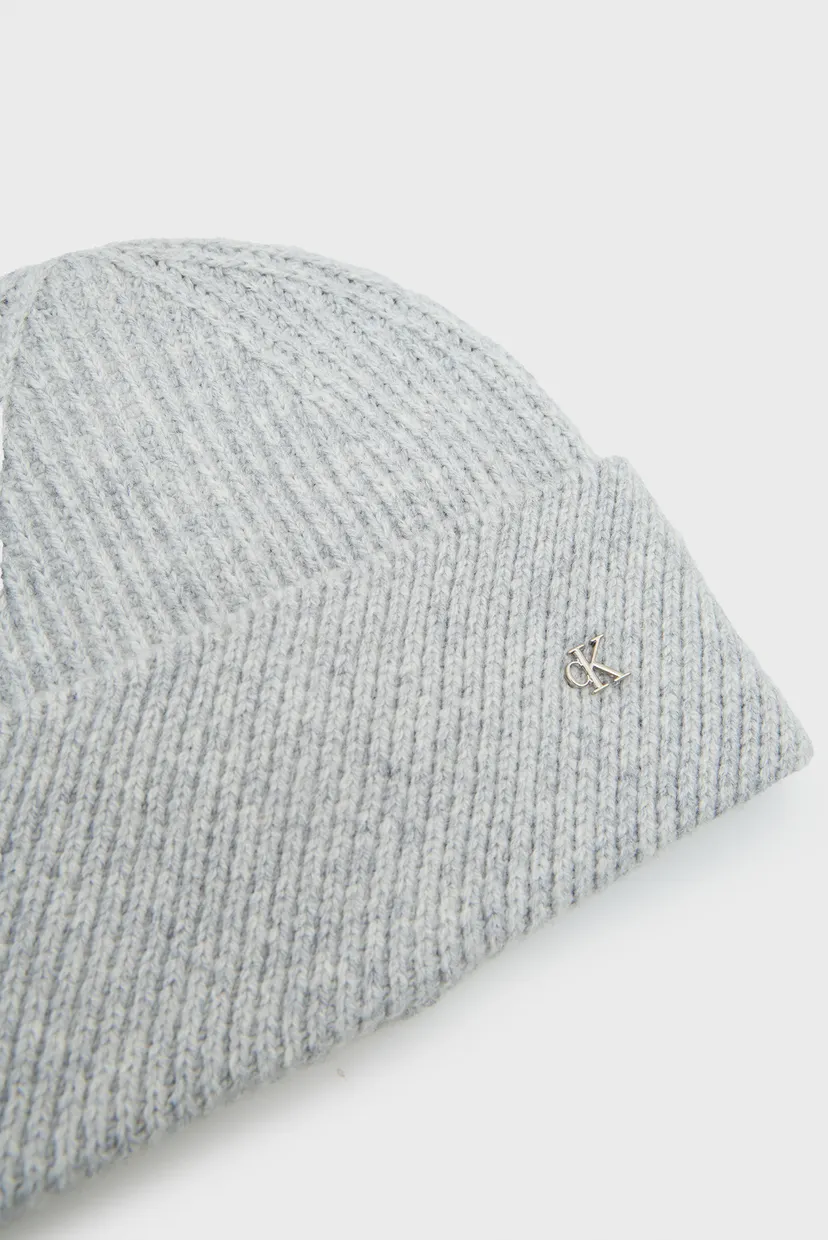 Шапка/CK METAL WOOL SLANTED RIB BEANIE 3
