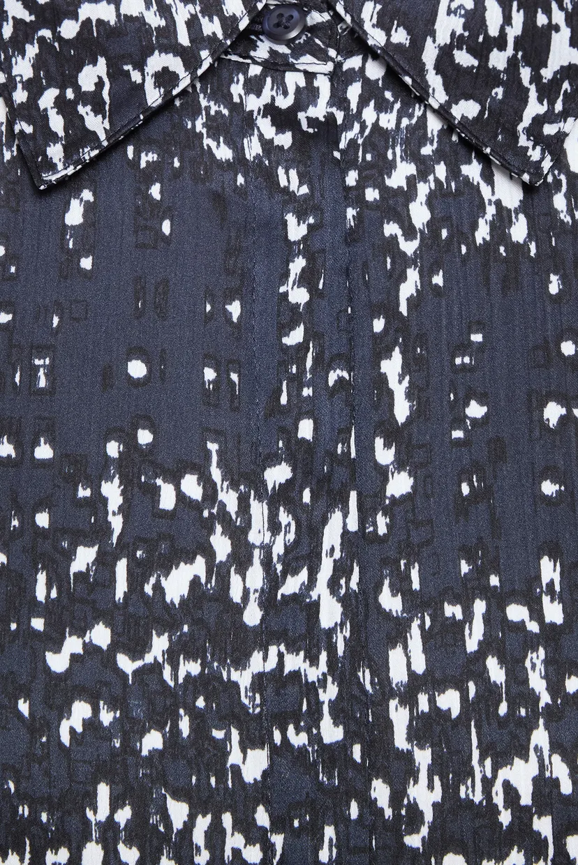 Rochie/Printed Textured Satin LS Shirtd 3