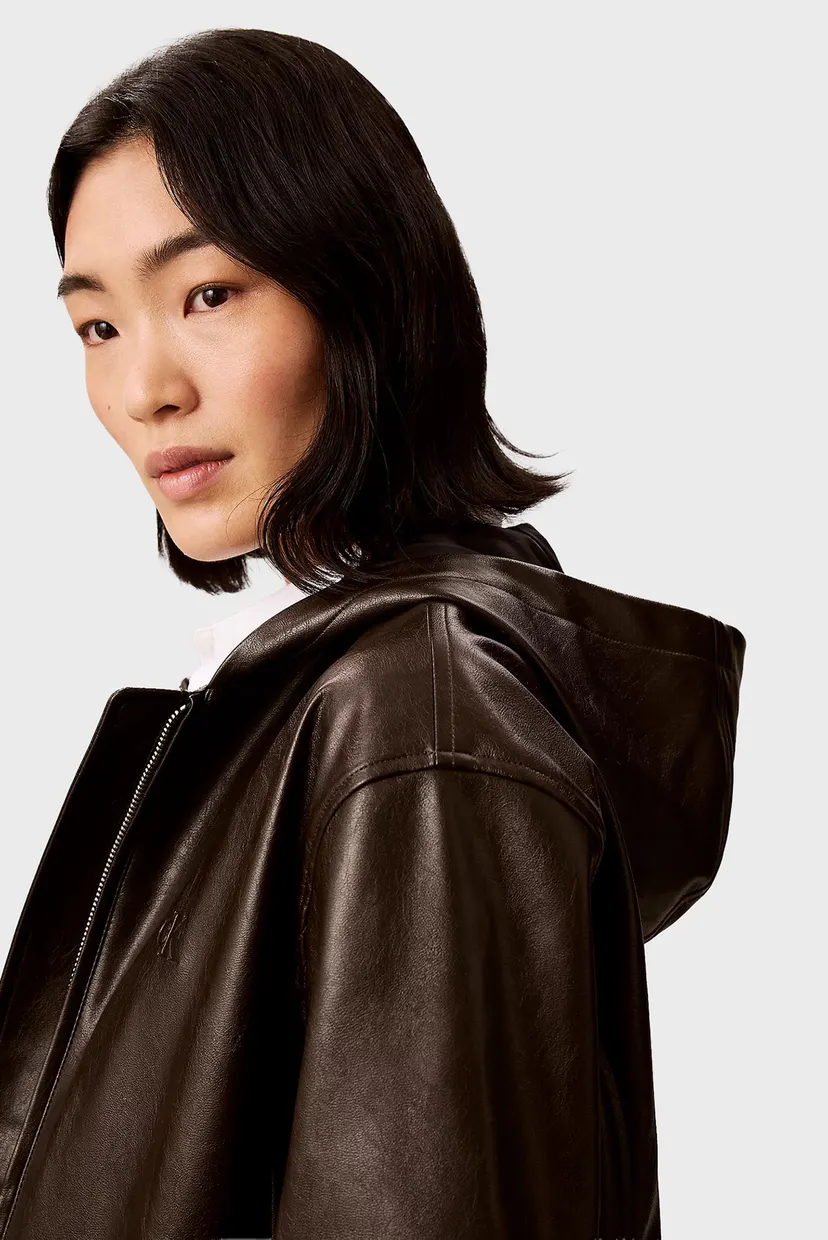Geaca de piele/CROPPED HOODED FAUX LEATHER JACK 5