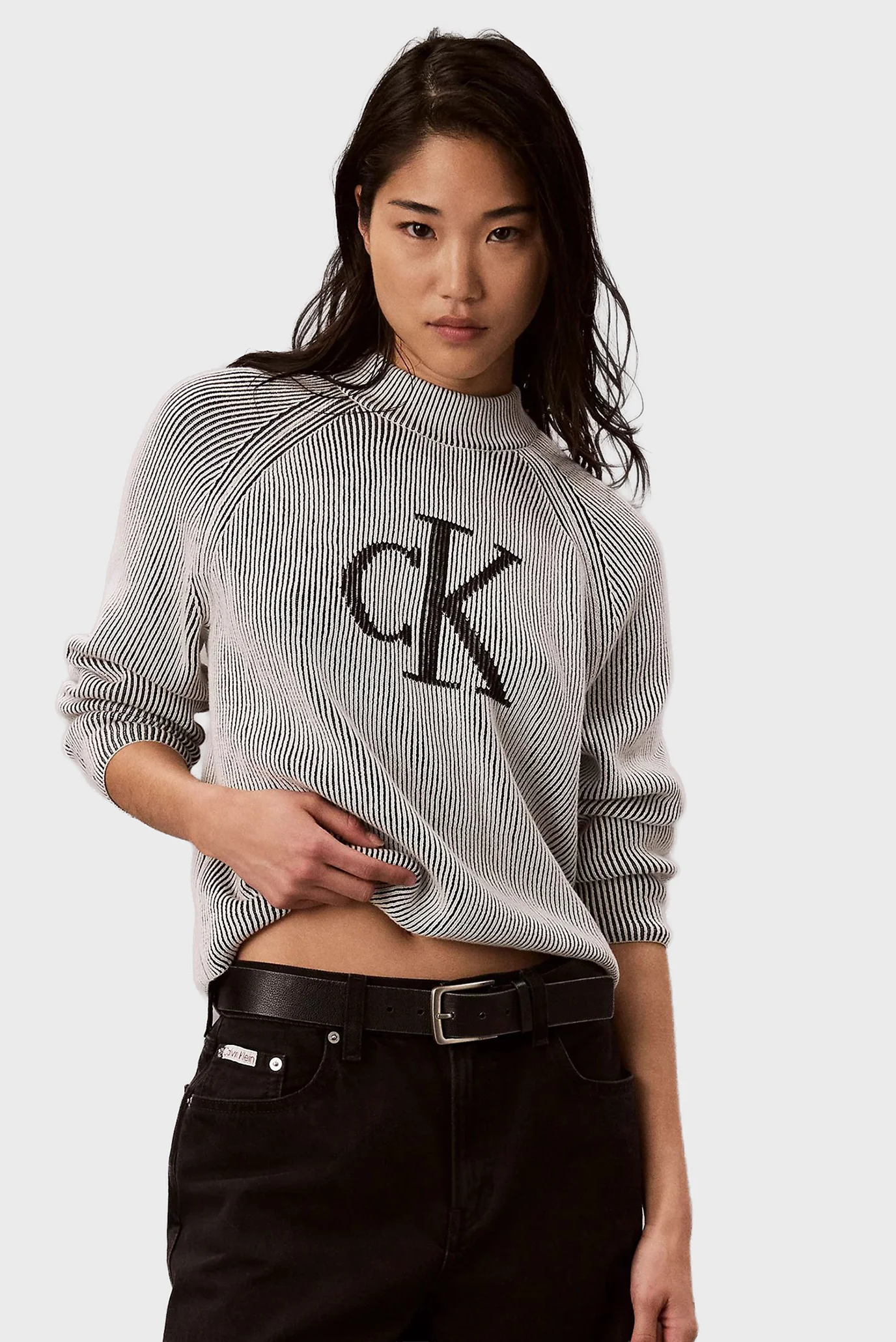 Pulover/BICOLOR RIB MOCK NECK LOGO SWEAT Calvin Klein Jeans